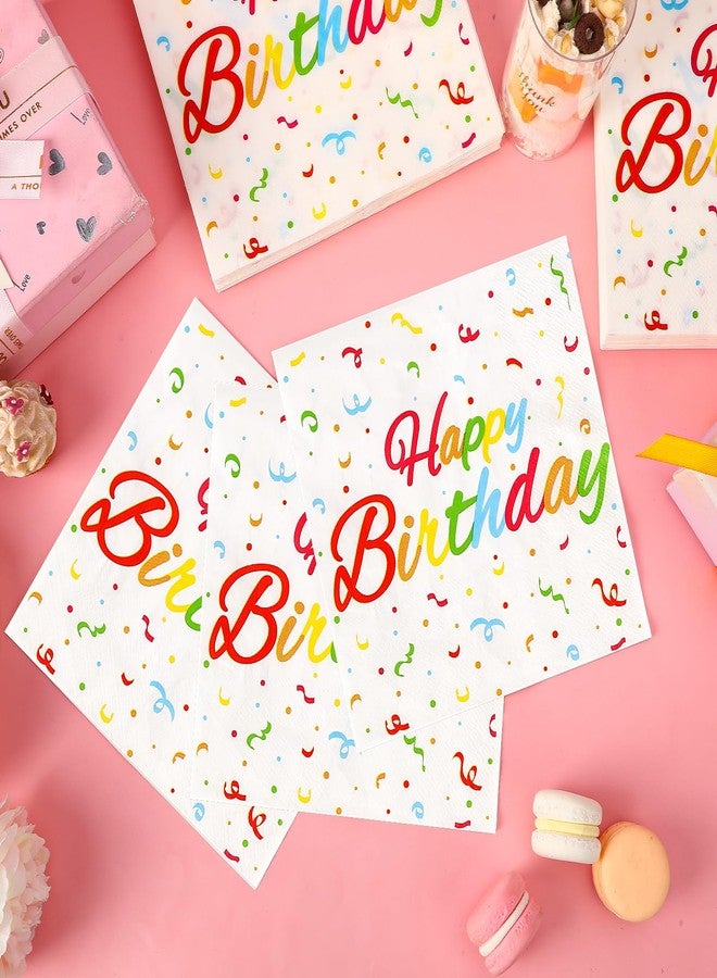 JULMELON 100 Pcs Happy Birthday Napkins, 13 x 13 Inch Rainbow Birthday Cocktail Napkins with Colorful Dots Disposable Napkins for Kids Birthday, Baby Shower - Image 4